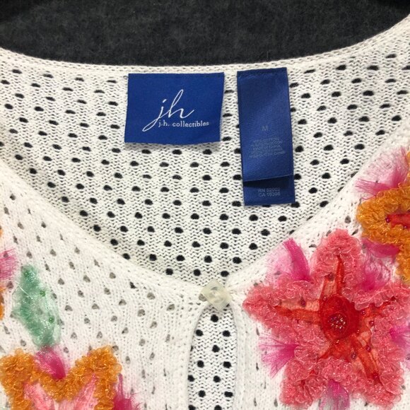 JH Collectibles Women's Size Medium Sweater Ribbon Embroidery Button up Floral - Picture 4 of 8